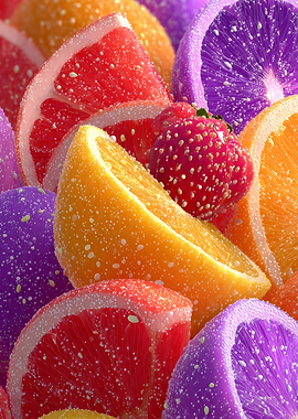 Assorted Gummy Fruit Slices and Strawberry