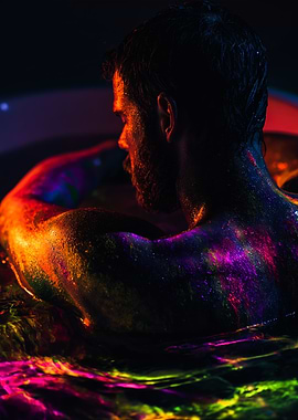 Neon Male Body Water Portrait