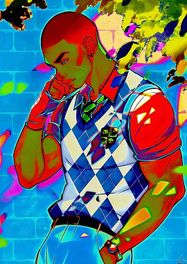 Stylized Male Character in Argyle Vest