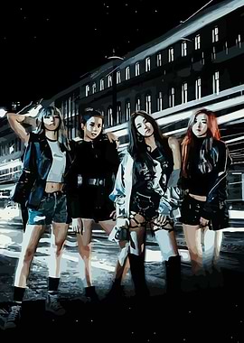 K-Pop Group Posing at Night