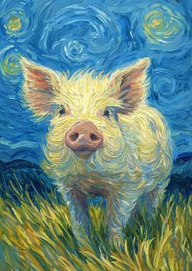 Pig in Starry Night Style