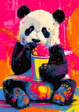 Panda Eating a Colorful Treat