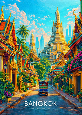 Bangkok Street Scene with Tuk-Tuk