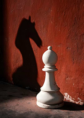 Chess Piece Shadow on Red Wall