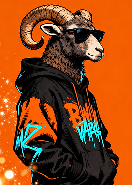Cool Ram Wearing Sunglasses and Hoodie