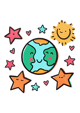 Cute Earth, Sun, and Stars Illustration