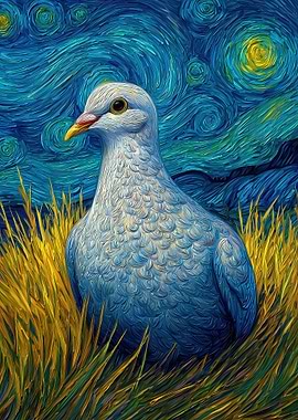Pigeon in a Starry Night Landscape