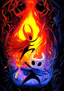 Hollow Knight and Hornet in Fiery Battle
