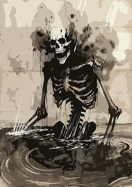 Skeleton Emerging from Dark Water
