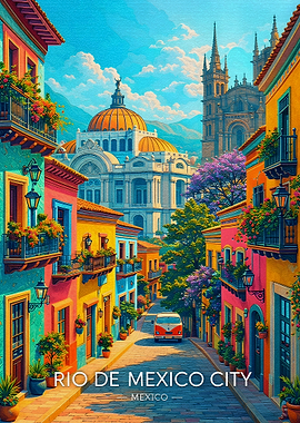 Colorful Mexico City Street Scene