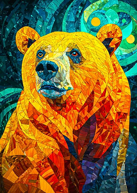 Golden Mosaic Bear Portrait
