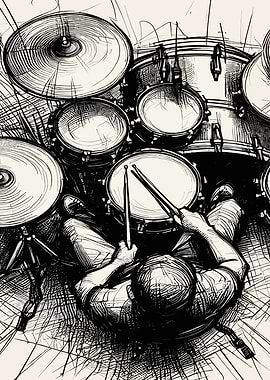 Drummer Playing a Drum Set