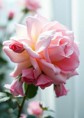 Delicate Pink Rose with Buds
