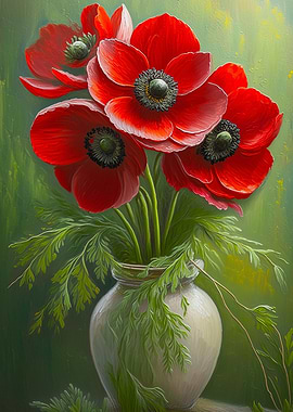 Vase of Red Poppies