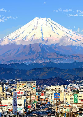Mount Fuji Over Cityscape