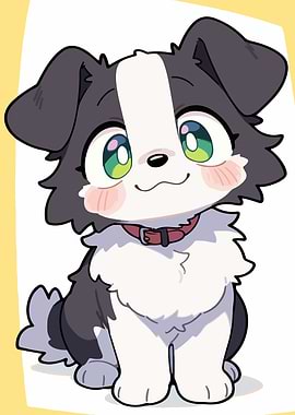 Cute Cartoon Border Collie Puppy