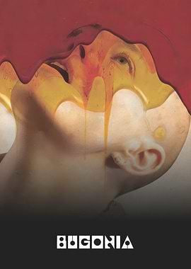 Surreal Portrait with Dripping Red and Yellow Liquid