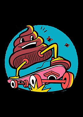 Poop Character on Skateboard