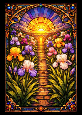 Stained Glass Garden Path to Sunset