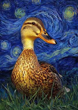 Duck in Starry Night Style