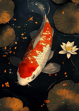 Koi fish and lotus flower painting