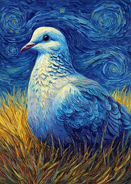 Blue Bird in Starry Night Style