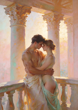 Romantic Embrace on a Balcony