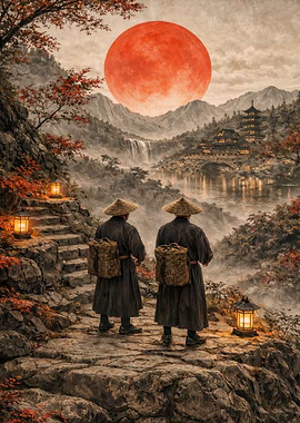 Monks on a Mountain Path