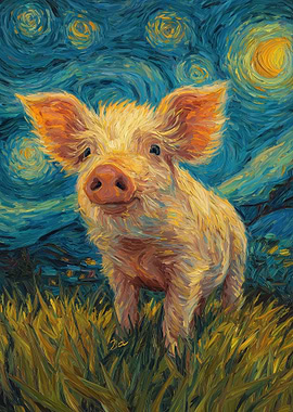 Piggy in Starry Night Style