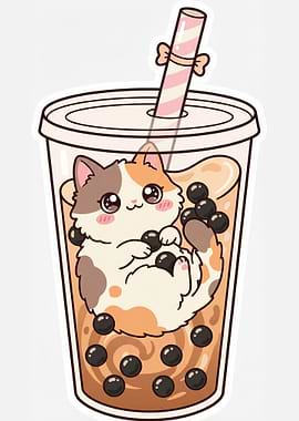 Cute Cat in Boba Tea