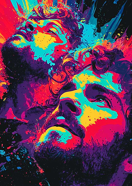 Vibrant Neon Men Couple Splatter Art