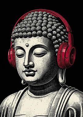 Buddha with Red Headphones
