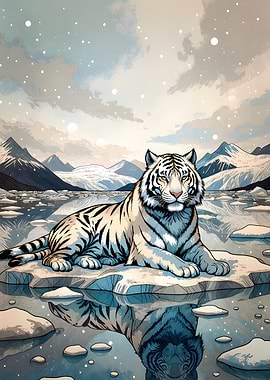 White Tiger in Snowy Landscape