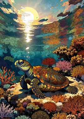 Sea Turtle in Coral Reef