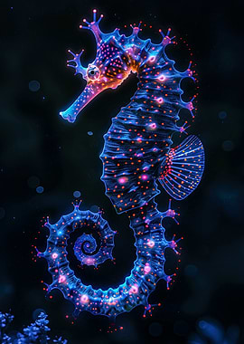 Bioluminescent Seahorse in Deep Sea
