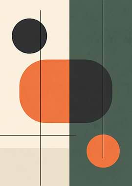 Retro Geometric Minimalism in Dark Green & Orange