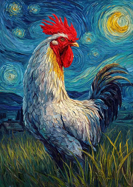 Rooster in Starry Night Style