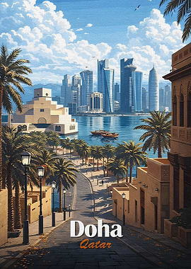Doha, Qatar Skyline and Traditional Architecture