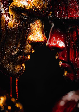 Dripping Gold Red Liquid Gay Couple Faces
