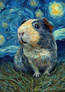 Guinea Pig in Starry Night Style