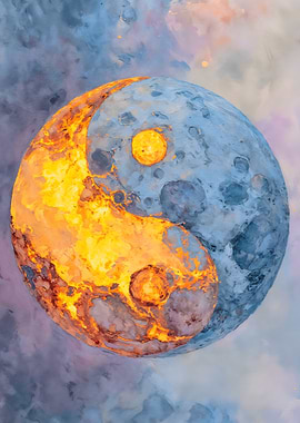 Yin Yang Moon Planet Painting