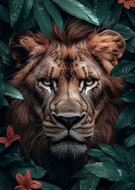 Majestic Lion in Lush Greenery