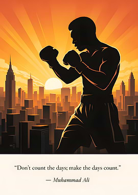 Muhammad Ali Silhouette with Cityscape