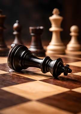 Fallen Black King on Chessboard