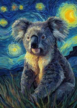 Koala in Starry Night Style