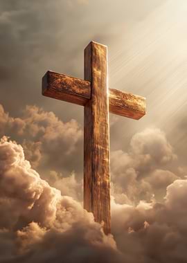 Wooden Cross in Clouds