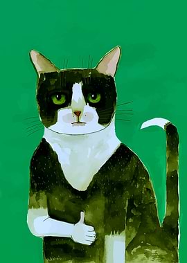 Tuxedo Cat Giving Thumbs Up