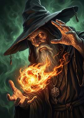 Wizard casting a fire spell
