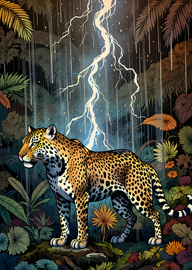Jaguar in a thunderstorm