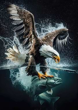 Eagle catches fish in water
